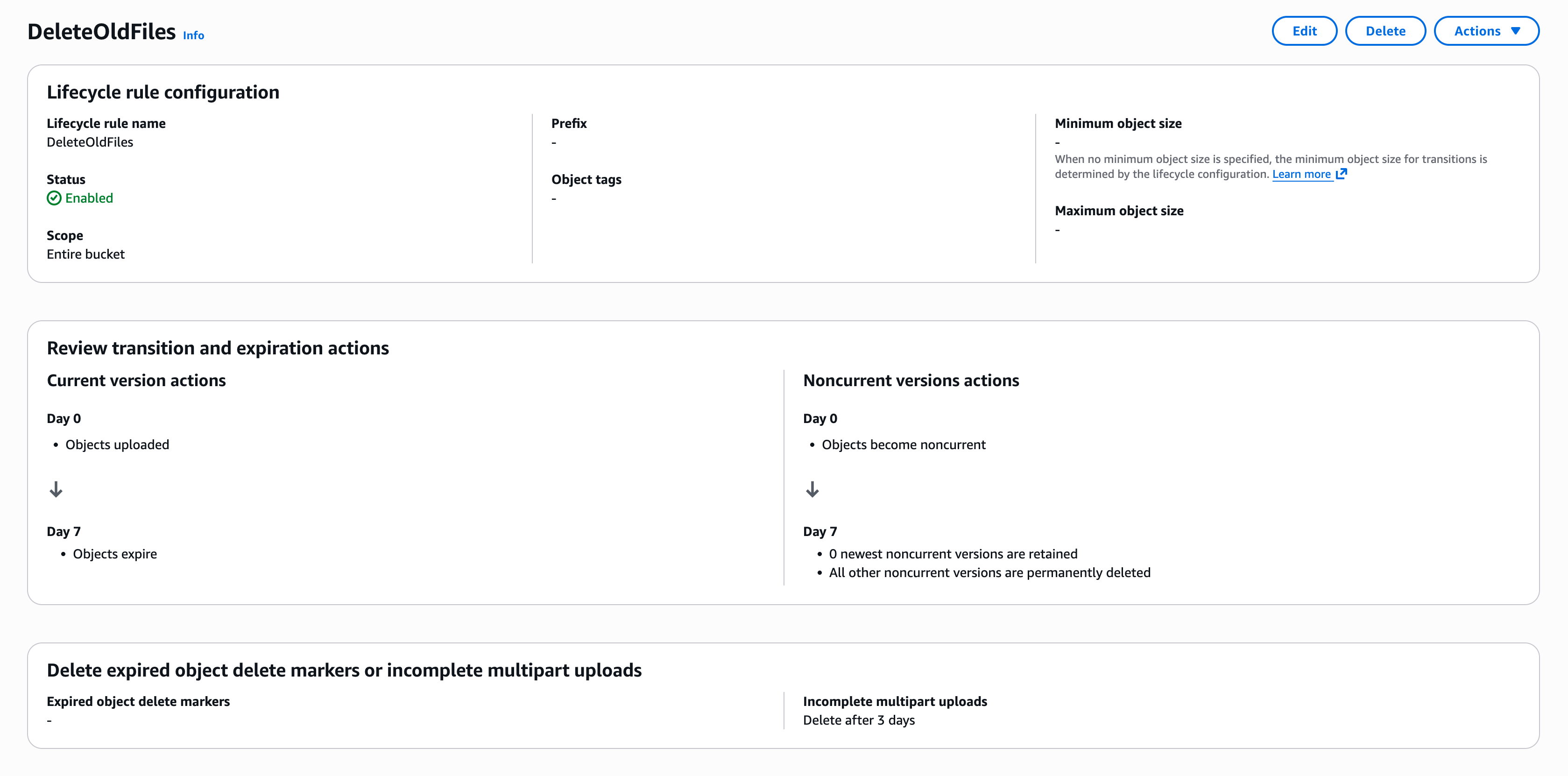 Example AWS S3 bucket lifecycle rule for cache objects